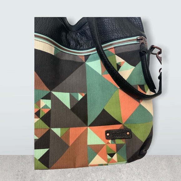 pistil Handbags - Pistil Black Multi Color Geometric Hobo Crossbody Purse Hand Bag Green Black